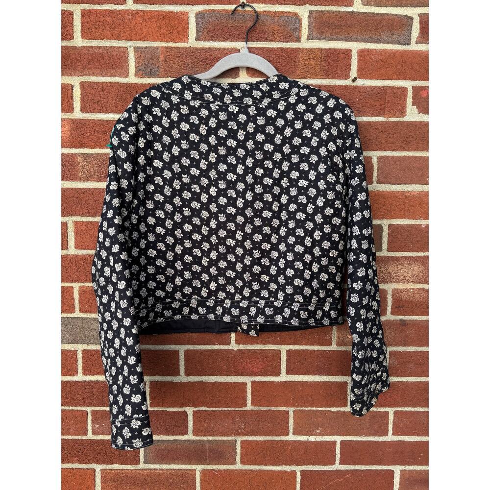 Vintage Floral Crop Jacket Womens Small Black White Cotton Boho Cottagecore - Picture 7 of 10